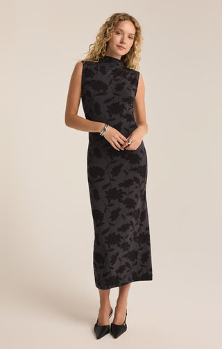 Tatum Shadow Floral Midi Dress - Black