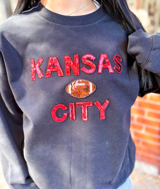 Kansas City Sequin Football Sweatshirt - Black