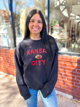 Kansas City Sequin Football Sweatshirt - Black