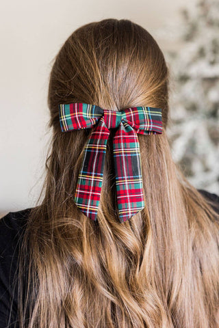 Tartan Emily Bow Barrette Clip | Red Tartan