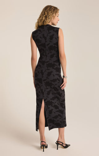 Tatum Shadow Floral Midi Dress - Black