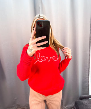 Love Notes Boyfriend Sweater - Cherry