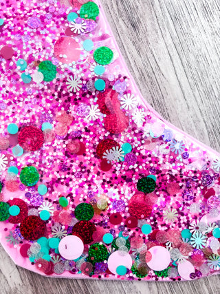 Holiday Spirit Pink Confetti Stocking