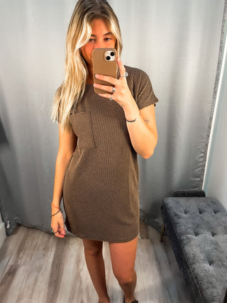 Everyday Ribbed Dress - Peppercorn