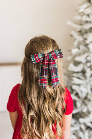 Tartan Emily Bow Barrette Clip | Red Tartan