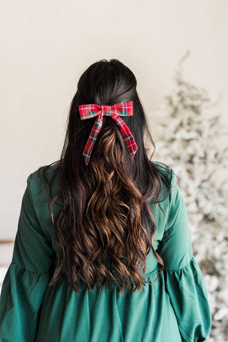 Tartan Emily Bow Barrette Clip | Red Tartan