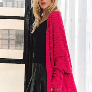 Popcorn Knit Cardigan - Fuchsia