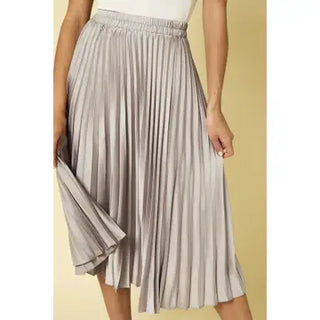 Sunburst Pleated Satin Skirt - Silver